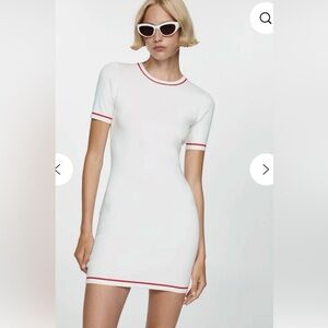 Mango MNG White Mini Dress with Red Trim Short Sleeve NWOT Size Small